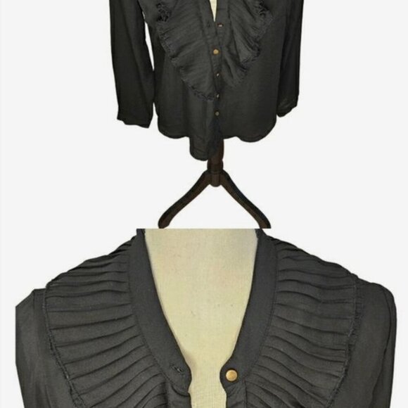 Blashe Black Ruffled Long Sleeve Blouse Size L NWT - Picture 4 of 5